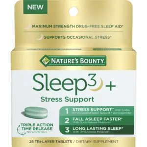 Natures Bounty Sleep3 Sleep Aid with Melatonin | Relaxation & Stress Relief Tri-Layered Tablets | 10 Mg | 28 Ct | 28 Tablet
