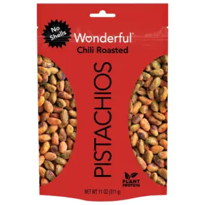 2 x | Wonderful Pistachios No Shells | Chili Roasted Nuts | 11 Ounce Resealable Bag | Protein Snacks | Gluten Free College Snacks | Healthy Snacks for Adults