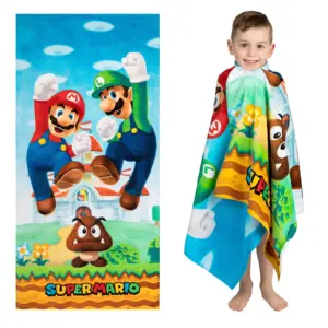 Franco Super Mario Official Nintendo Kids Super Soft Cotton Bath/Pool/Beach Towel | 58 Inch x 28 Inch