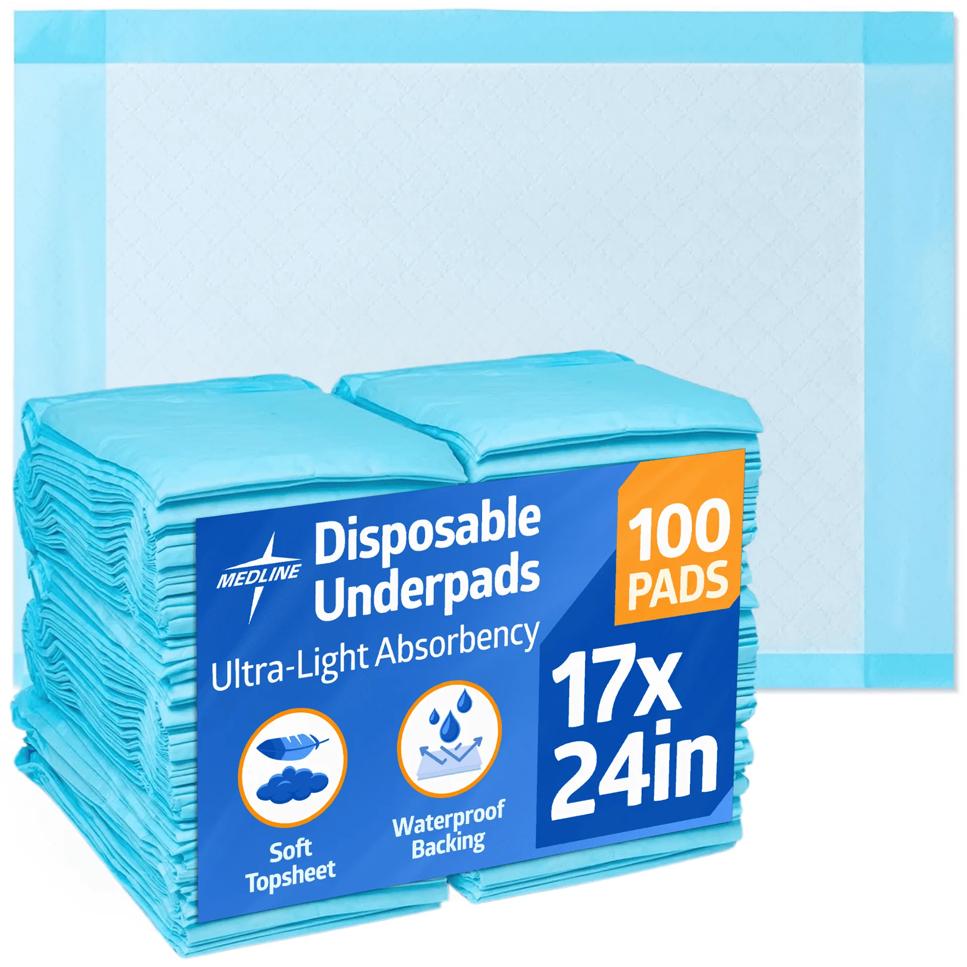 Medline Light Absorbency Disposable Bed Pads | 17 x 24 | 100 Count