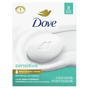 Dove Beauty Bar Soap IRF13 Sensitive | 8 Bars for Sensitive Skin | Fragrance Free & Hypoallergenic 3.75 Ounce