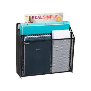 Mind Reader Vertical File Desktop Organizer | Wall Mount | Metal | 12.5L x 3.75W x 11.5Height | Black