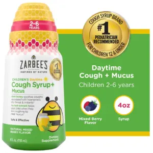 Zarbee's Children's Daytime Honey Cough Syrup + Mucus | Berry | 4 fl. Ounce