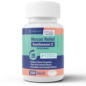 WELMATE Mucus Relief Tablets | Guaifenesin 600 mg | Cough and Cold Expectorant for Chest Congestion | 200 Count