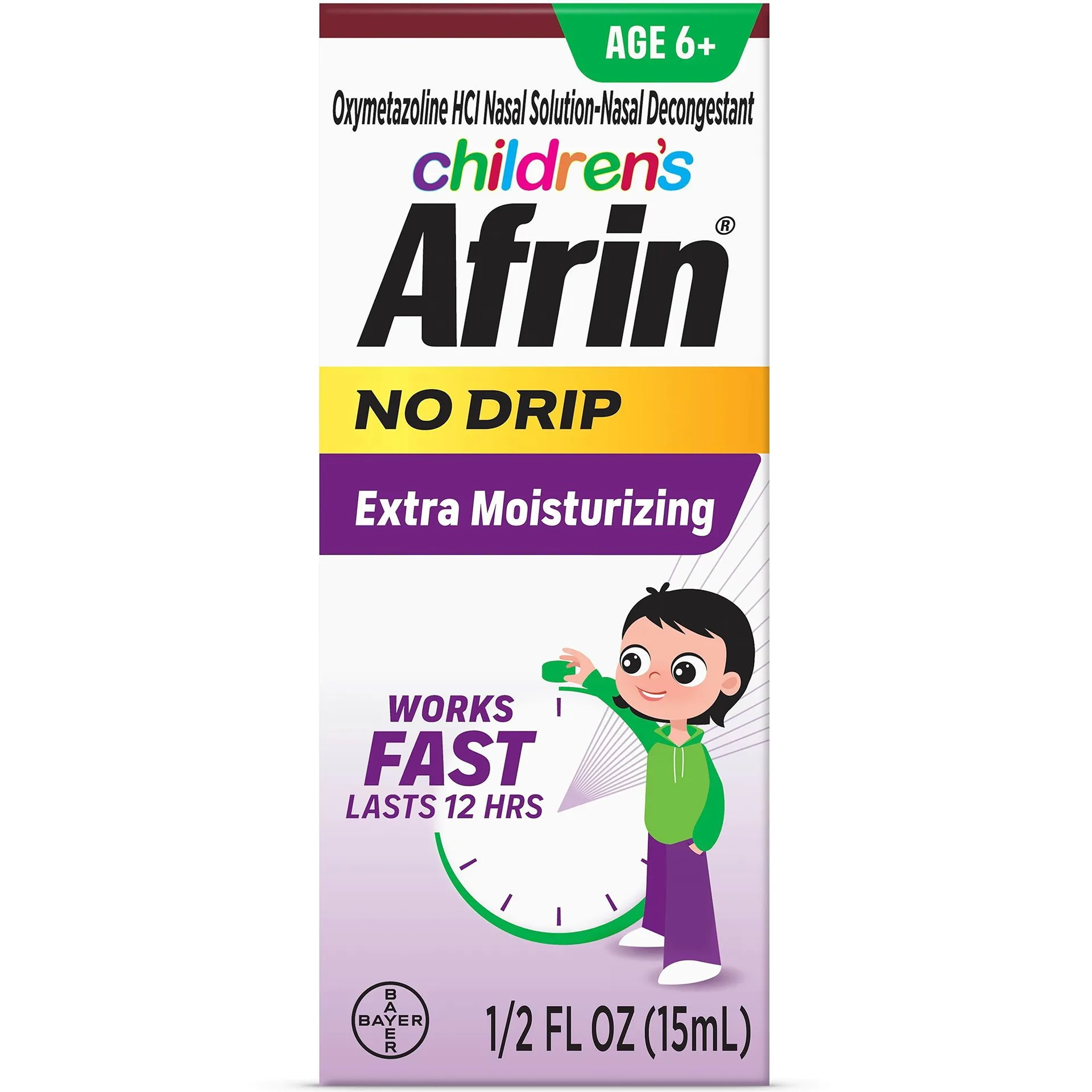 Children's Afrin No Drip Extra Moisturizing 12 Hour Stuffy Nose Nasal Spray | Ages 6+ | 15 Milliliters