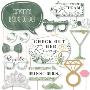 Big Dot of Happiness Boho Botanical Bride | Greenery Bridal Shower & Wedding Party Photo Booth Props Kit | 20 Count