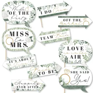 Big Dot of Happiness Funny Boho Botanical Bride | Greenery Bridal Shower & Wedding Party Photo Booth Props Kit | 10 Piece