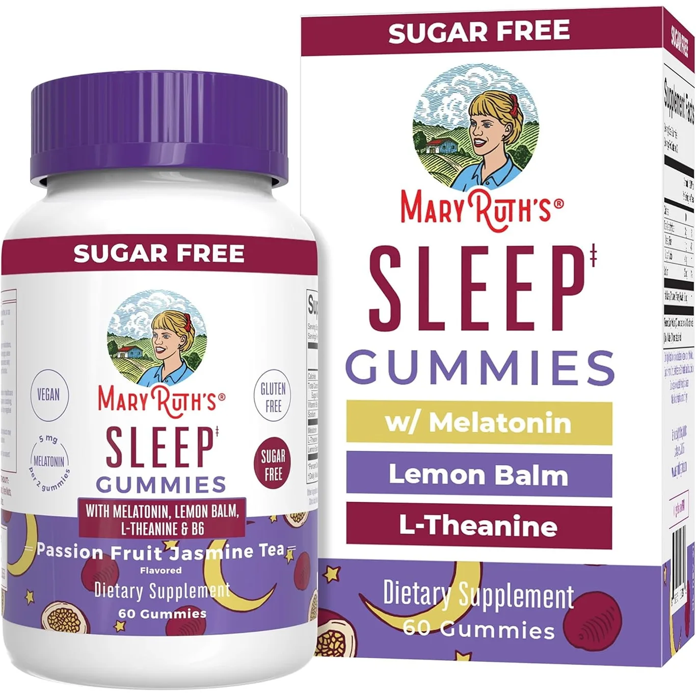 MaryRuth's | Sleep Gummies with Melatonin | Lemon Balm | L-Theanine | Vitamin B6 | Relaxation and Sleep Support for Adults | 60 Count | passionfruitjasminetea