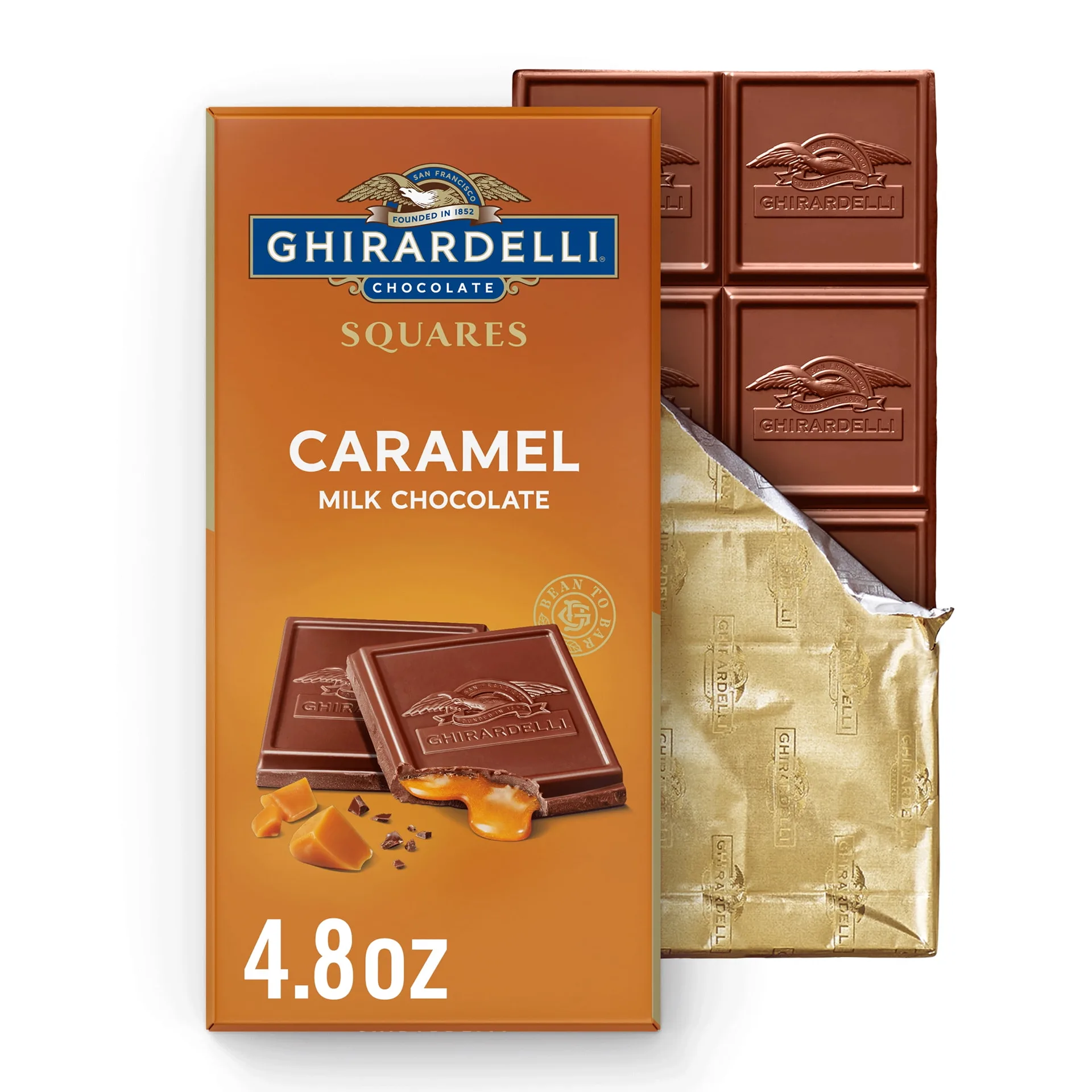 GHIRARDELLI Caramel Milk Chocolate Candy SQUARES Bar | 4.8 Ounce Bar