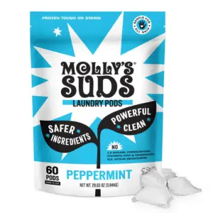 Molly's Suds Laundry Detergent Pods | Clean Detergent for Sensitive Skin | Ultra Concentrated & Stain Fighting | Peppermint | 60 Count