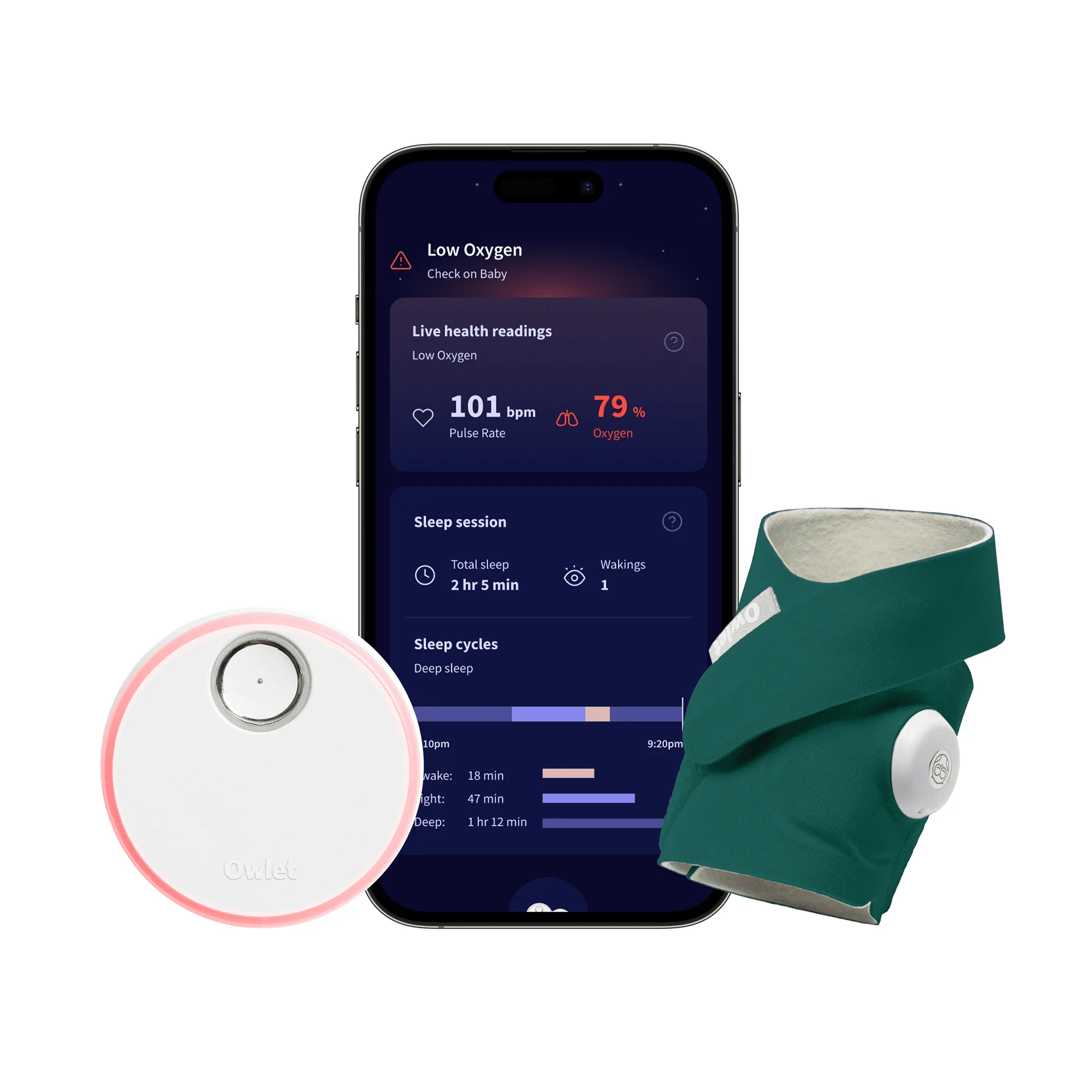 Owlet Dream Sock | FDA-Cleared Smart Baby Monitor with Live Health Readings and Notifications | Deep Sea Green
