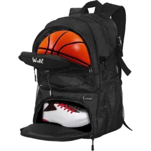 WOLT Basketball Bag Backpack for Man | Ventilated Shoe and Ball Compartments | 34L Basketball Bag Black