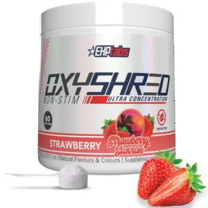 EHP Labs OxyShred Non Stimulant Pre Workout Powder | Stim Free | Caffeine Free Preworkout for Men and Women | Non Stim Preworkout | Sugar Free Energy Powder | Strawberry | 60 Servings | Strawberry Sunrise