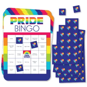 Big Dot of Happiness Love is Love | Pride | Bar Bingo Cards & Markers | Rainbow Party Shaped Bingo Game | Set of 18