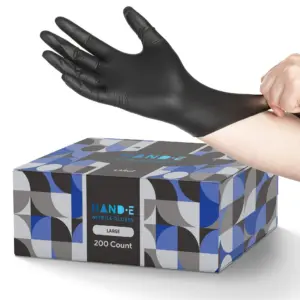 Hand-E Nitrile Gloves (Medium) 100 Count | Disposable | Black | Powder & Latex Free Gloves | M