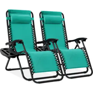 Best Choice Products Set of 2 Zero Gravity Lounge Chair Recliners for Patio | Pool w/ Cup Holder Tray | Mint