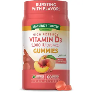 Vitamin D3 Gummies | 5000 IU | 60 Count | For Men & Women | Peach Flavor | by Nature's Truth
