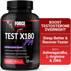 Force Factor Test X180 PM | Testosterone Booster with ZMA | Build Muscle | Strength and Power | Support Sleep and Recovery | 120 Tablets