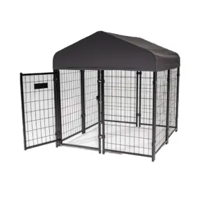 Lucky Dog STAY Series Studio Jr. 4x4x4.3 Foot Steel Frame Villa Dog Kennel | 4 | Gray | 4.3