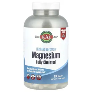 KAL Magnesium Glycinate 315mg | Fully Chelated | High Absorption Magnesium Supplement for Stress | Relaxation | Muscle and Bone Health Support | Vegan | Gluten Free | Value Size | 90 Servings | 270 Tablets