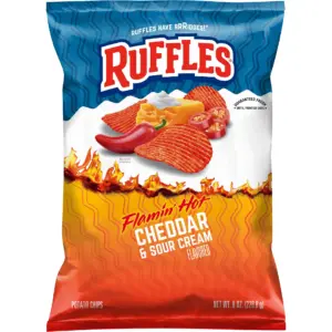 Ruffles Flamin' Hot Cheddar & Sour Cream Flavored Potato Snack Chips | 8 Ounce Bag