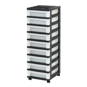 9 Drawer Storage Cart with Organizer Top Black (Premium Edition)