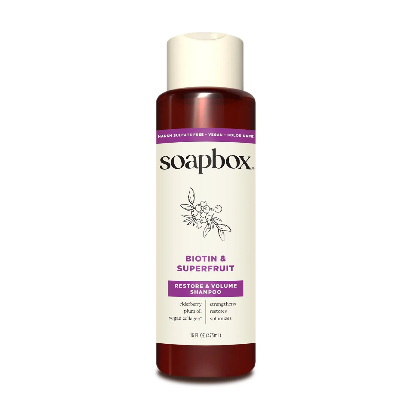 Soapbox Biotin and Superfruit Volumizing Shampoo with Elderberry and Plum Oil | 16 fl Ounce