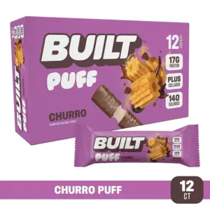 Built Bar | Puff Protein Bar Snacks | Churro | 17g Protein | Collagen | 12 Count Box