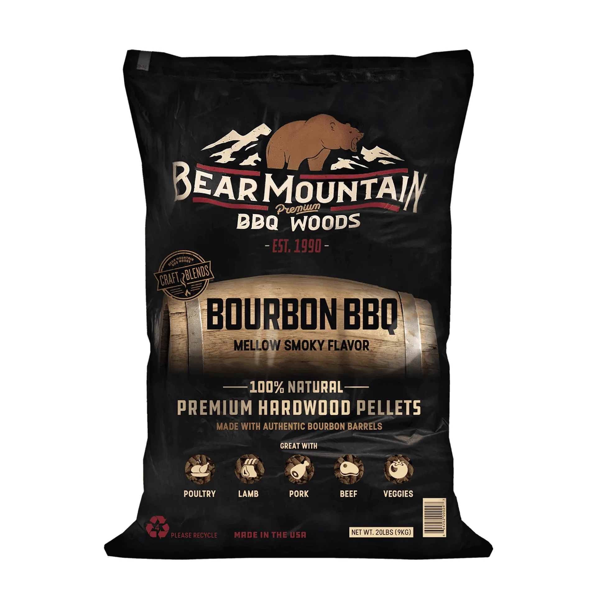 Bear Mountain BBQ Hardwood Gourmet Blend | Hickory | and Apple Smoker Pellets