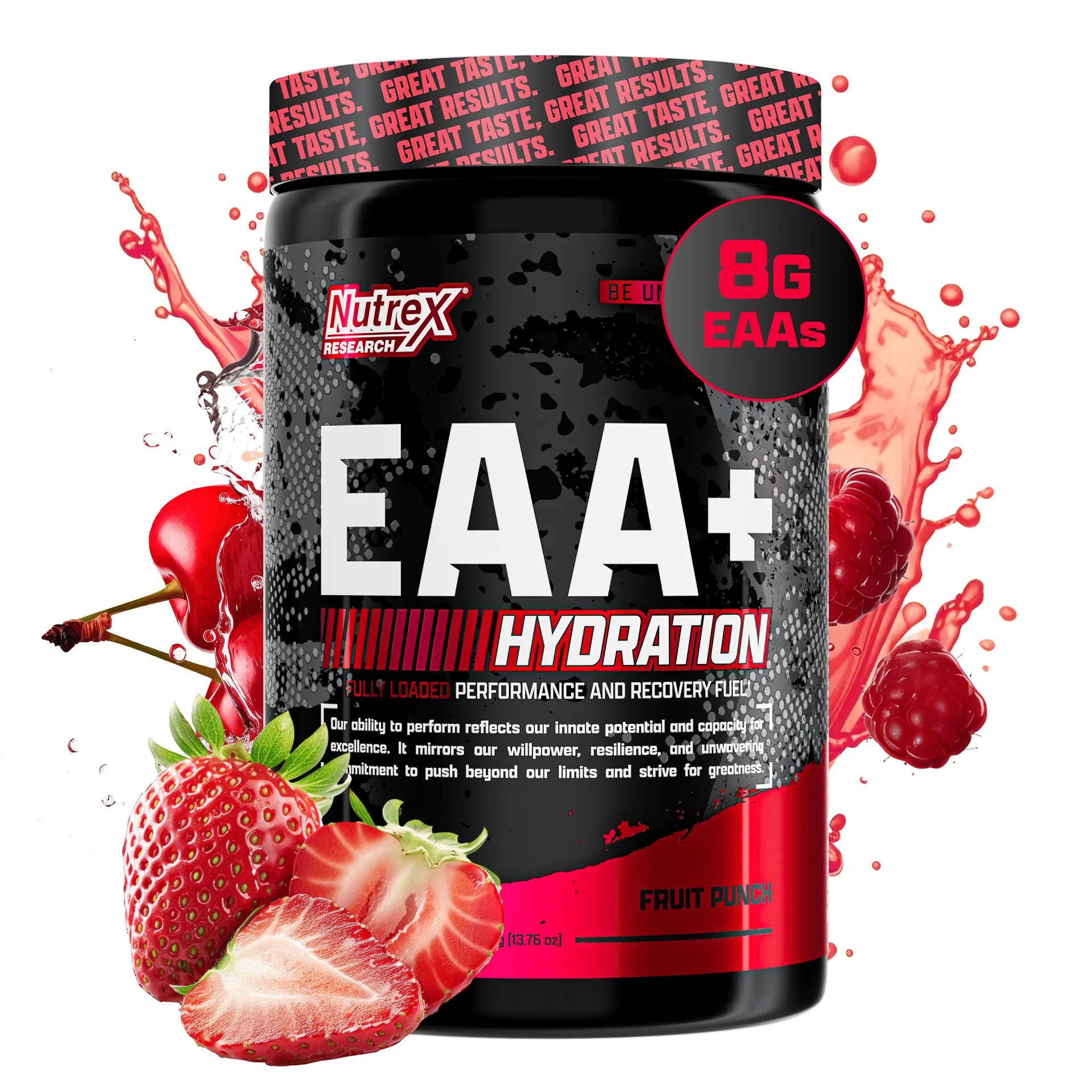 Nutrex Research EAA Hydration | EAAs + BCAA Powder | Muscle Recovery | Strength | Endurance | 8G Essential Amino Acids + Electrolytes | Fruit Punch 30 Servings