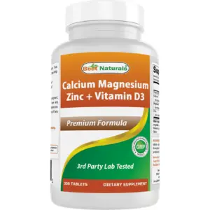Best Naturals Calcium Magnesium Zinc with Vitamin D3 | 300 Tablets | Calcium 1000 mg | Magnesium 400 mg | Zinc 25 mg and D3 600 IU per Serving (3 Tablets)