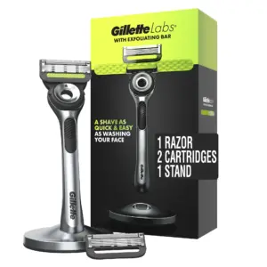 Gillette Labs Exfoliating Bar Men's Razor | 1 Handle | 2 Blade Refills | Premium Magnetic Stand | Gray
