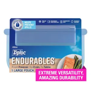 Ziploc Endurables Large Pouch | 8 Cups | Reusable Silicone Bags & Food Storage Meal Prep Containers for Freezer | Oven | & Microwave | Dishwasher Safe( Pack of 2 )