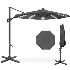 Best Choice Products 10ft 360-Degree Solar LED Lit Cantilever Patio Umbrella | Outdoor Hanging Shade | Gray