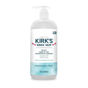 Kirk's 3-Inch-1 Nourishing Cleanser | Made With Coconut Oil and Aloe Vera | Fragrance Free | 32 Fl Ounce | 9.10