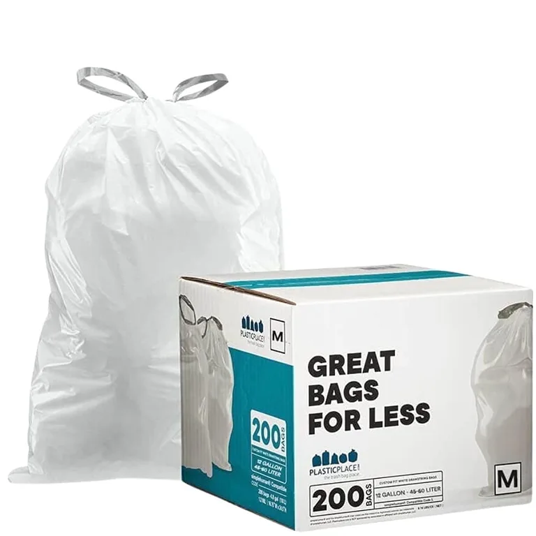 Plasticplace 13-17 Gallon Drawstring White Trash Bags | Lavender and Soft Vanilla Scent | 200 Count | Lavender and Vanilla