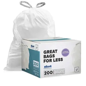 Plasticplace 10-10.5 Gallon Drawstring White Trash Bags Lavender and Vanilla Scented Code J | 200 Count | Lavender and Vanilla