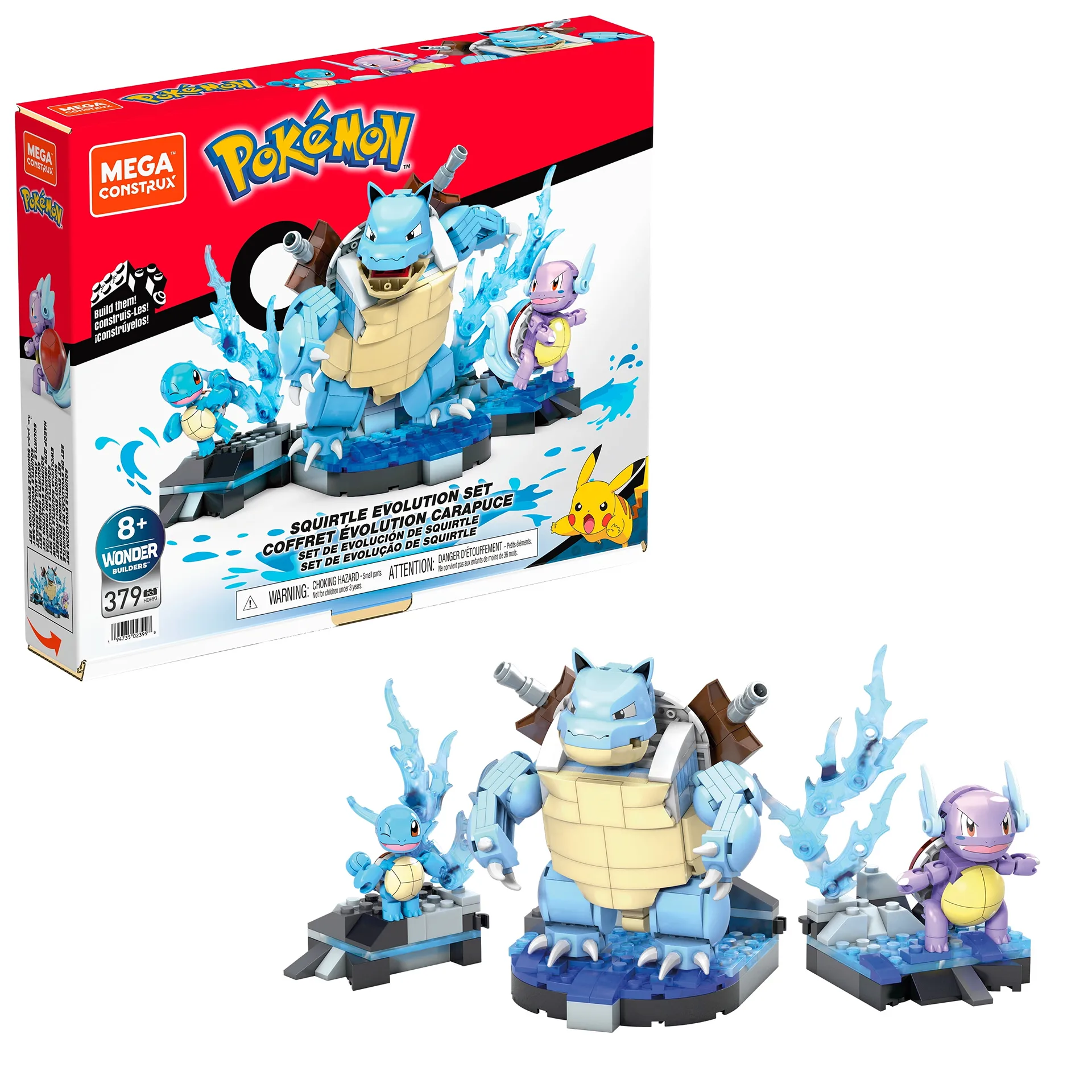 MEGA Pokemon Squirtle Building Toy Kit with 3 Action Figures (379 Pieces) for Kids (Premium Edition)