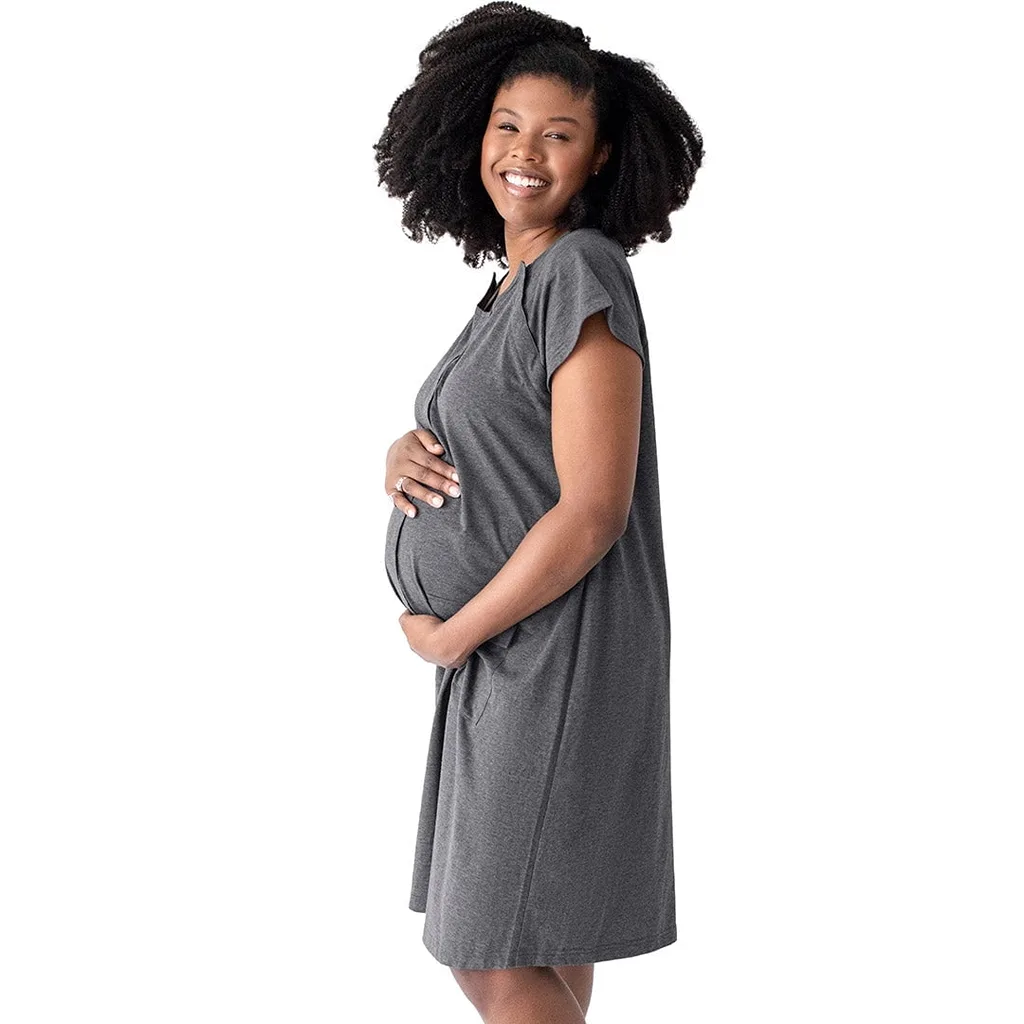 Kindred Bravely Labor & Delivery Gown | 3 Inch 1 Hospital Gowns for Women Labor Delivery (Grey Heather | 1X-2X) | Gray | 1X;2X | 1X/2X | 1X/2X