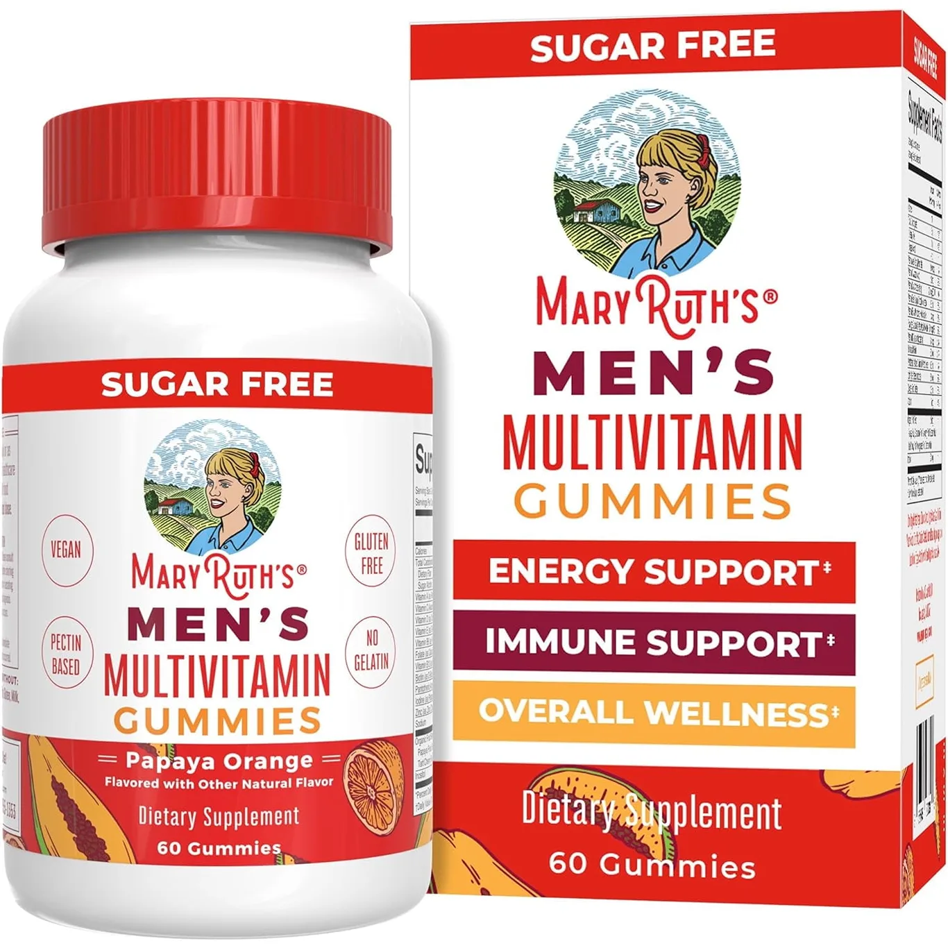 MaryRuth's Multivitamin Gummies with Vitamin D & E | VEGAN | ANTIOXIDANT | IMMUNE Support | 60 Count | Adult | Male | Papaya Orange | Clean Label Project Verified