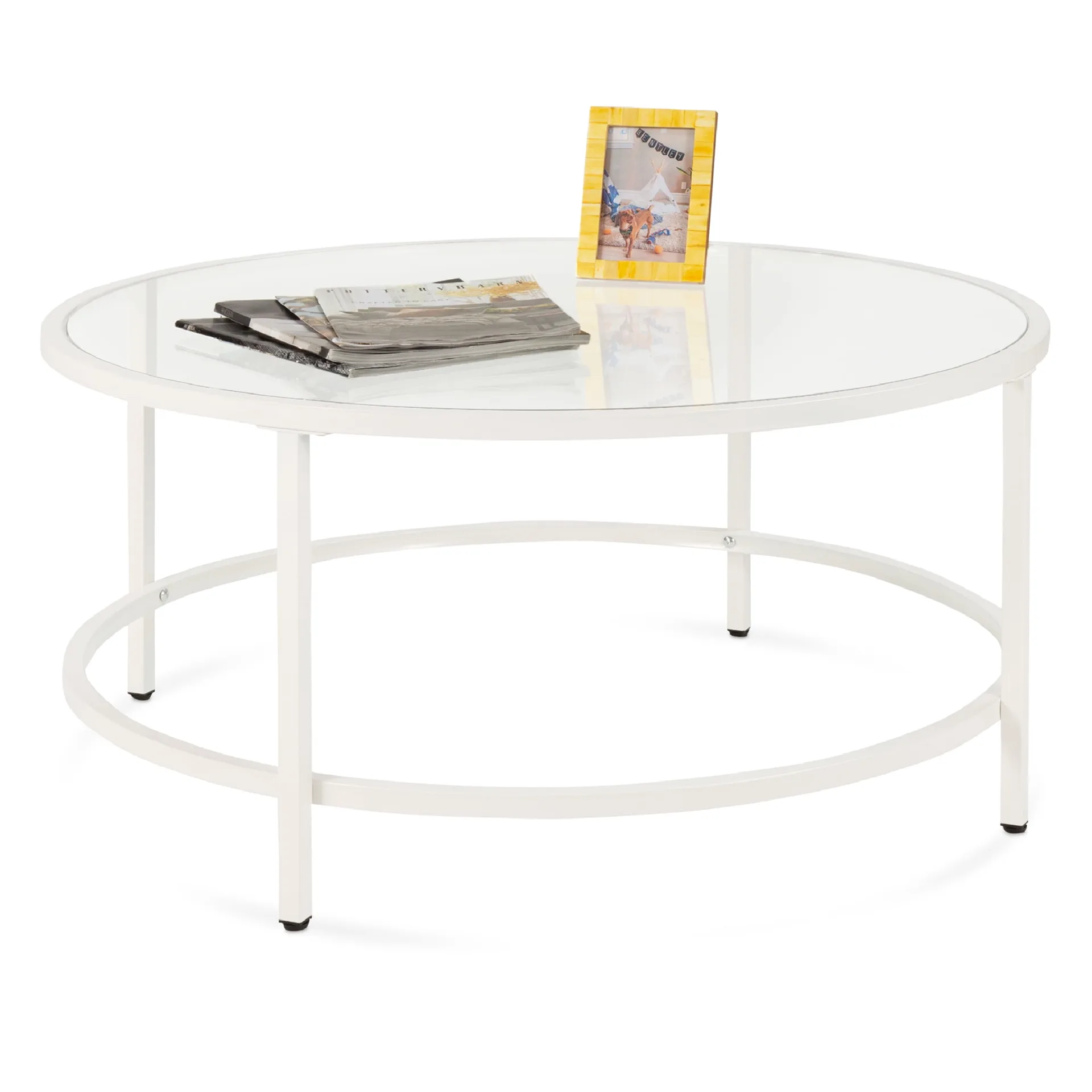 Best Choice Products 36in Round Tempered Glass Coffee Table for Home | Living Room | Dining Room | White