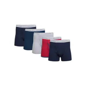 Gildan Adult Men's Short Leg Boxer Briefs | 5-Pack | Sizes S-2XL | 3 Inseam | Navy | Heather Navy | Sport Grey Heather | Dot | Extra Large