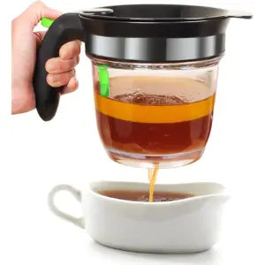 Vondior Fat Separator With Bottom Release | 4 Cup Gravy Separator for Cooking with Oil Strainer | Kitchen Gadgets Grease Separator Packaged with a 3-Inch-1 Multifunctional Peeler (Green)