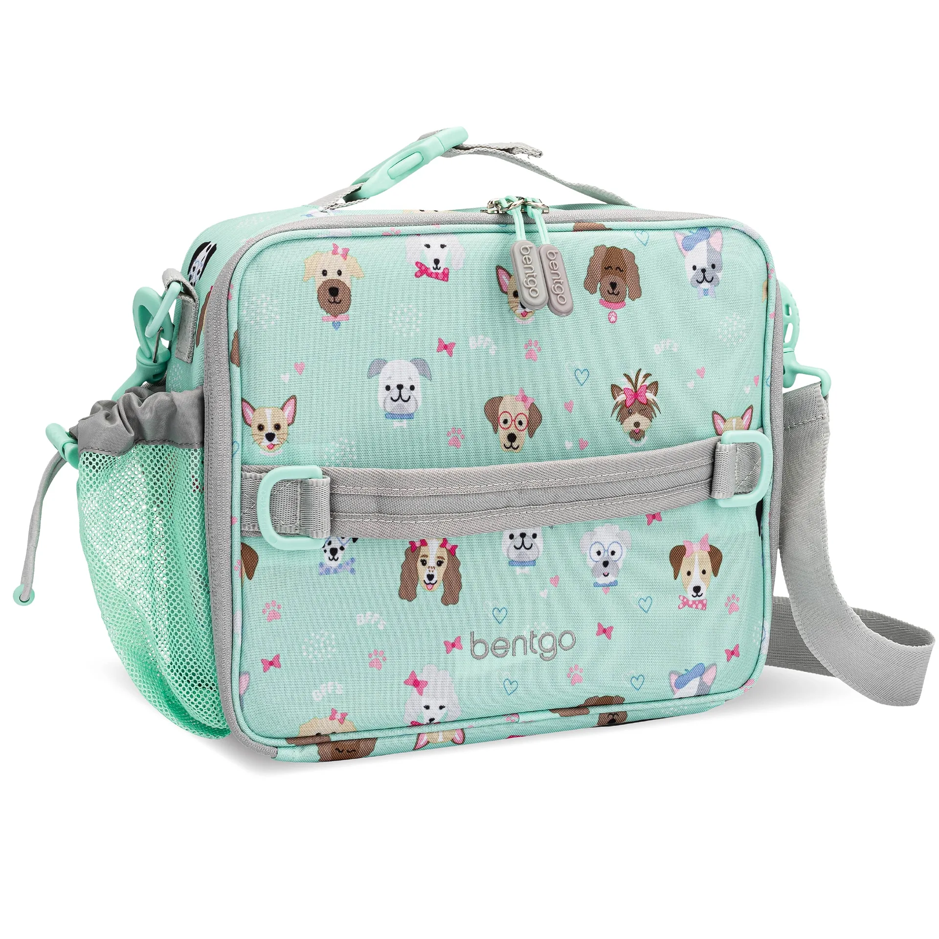 Bentgo Kids Prints Lunch Bag | Double Insulated | Durable | Water-Resistant Fabric with Interior & Exterior Zippered Pockets & External Bottle Holder- Ideal for Children 3+ (Puppy) | Puppy Love