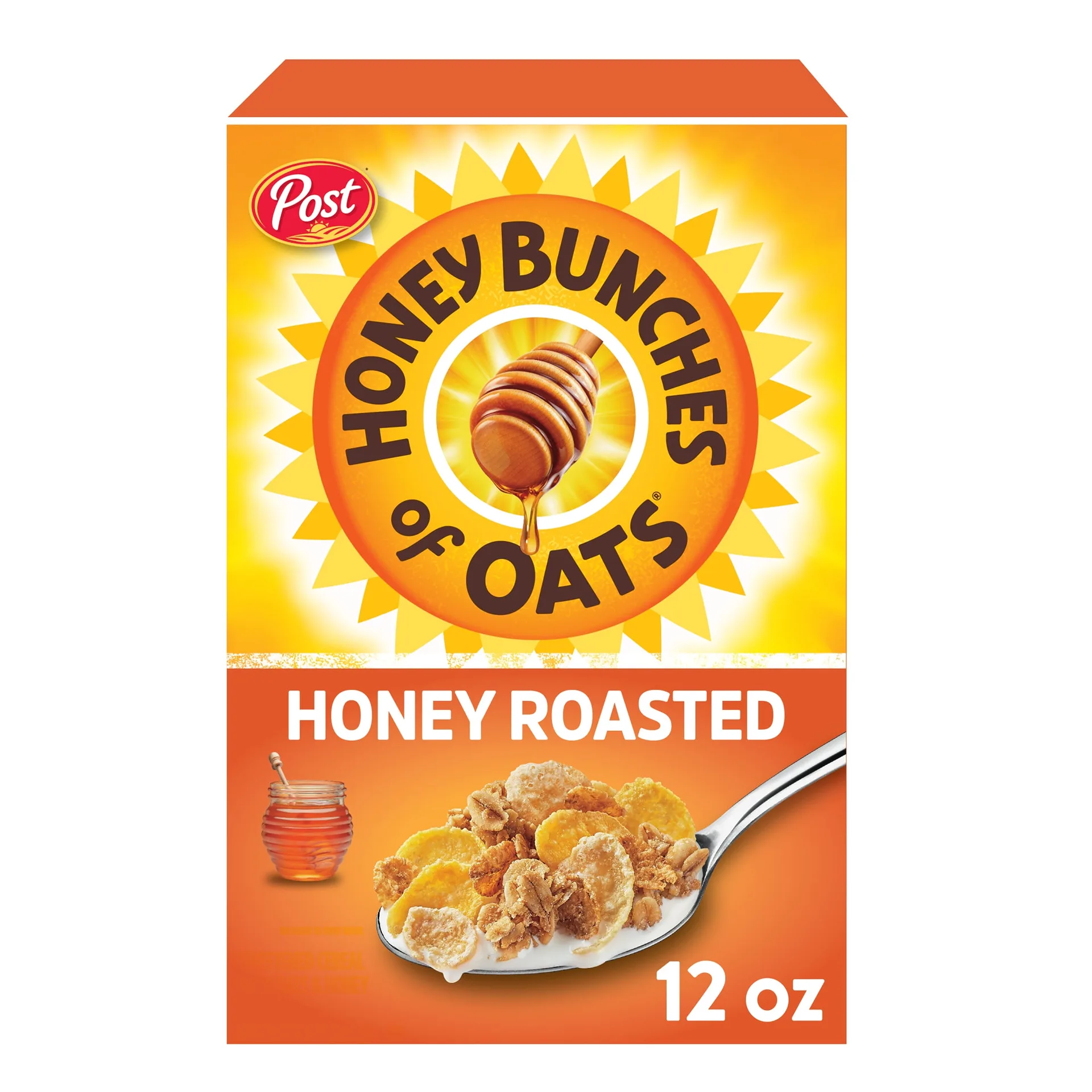 Post Honey Bunches of Oats Honey Roasted | Crunchy Breakfast Cereal | 12 Ounce Box | Single
