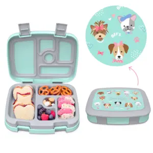 Bentgo Kids Prints Leak-Proof | 5-Compartment Bento-Style Kids Lunch Box | BPA-Free | Dishwasher Safe | Food-Safe Materials (Puppy Love)