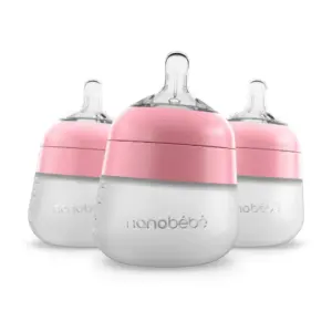 Nanobebe Flexy Silicone Baby Bottles | 4 Pack | Pink & White | 5 Ounce