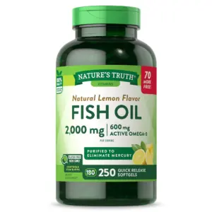 Fish Oil Omega 3 | 2000 mg | 250 Softgels | Burpless | Lemon Flavor | by Nature's Truth (Premium Edition)