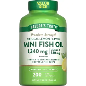 Fish Oil Omega 3 | 1340 mg | 200 Mini Softgels | Burpless Lemon Flavor Pills | Non-GMO and Gluten Free Supplement | By Nature's Truth