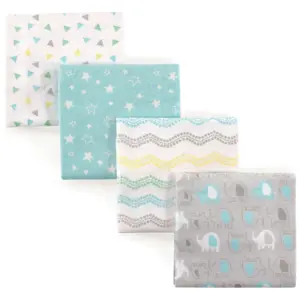 Luvable Friends Baby Cotton Flannel Receiving Blankets | Basic Elephant 4-Pack | One Size